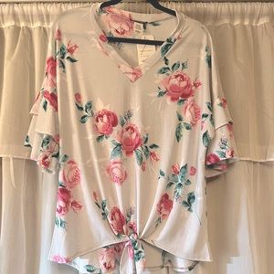 Heimish Floral, Ruffle Sleeve, V-neck Blouse